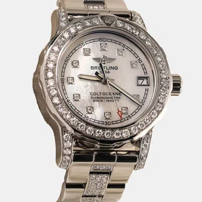 Pre-owned Breitling Customised White Mop 5.0ct Diamond Stainless Steel Colt A77387 Quartz Men's Wristwatch 33mm