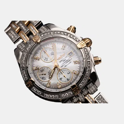 Pre-owned Breitling Customised White Mop Diamond 18k Yellow Gold Stainless Steel B13356 Automatic Men's Wristwatch 43 Mm