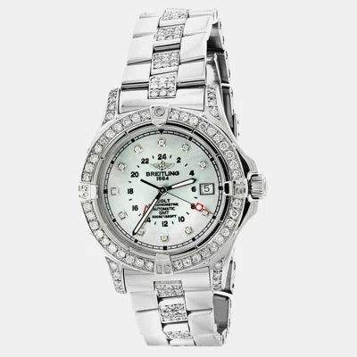 Pre-owned Breitling Customised White Mop Diamond Stainless Steel Colt A32350 Automatic Men's Wristwatch 40mm