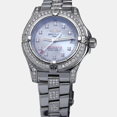 Pre-owned Breitling Customised White Mop Diamond Stainless Steel Colt A77350 Quartz Women's Wristwatch 34 Mm