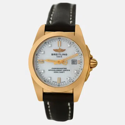 Pre-owned Breitling Galactic 29 H7234812/a792 Lady Diamond 52 Gr. 18k Gold Mop 29mm Quartz In White