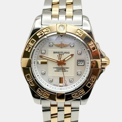 Pre-owned Breitling Galactic C71356 Quartz White Mother Of Pearl Diamond Stainless Steel 18k Rose Gold Women's Wristwatc