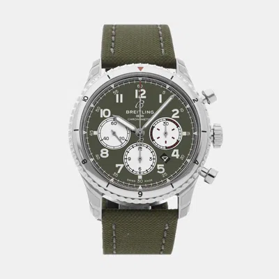 Pre-owned Breitling Green Stainless Steel Aviator Automatic Men's Wristwatch 43 Mm