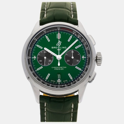 Pre-owned Breitling Green Stainless Steel Premier Ab0118221l1p1 Automatic Men's Wristwatch 42 Mm