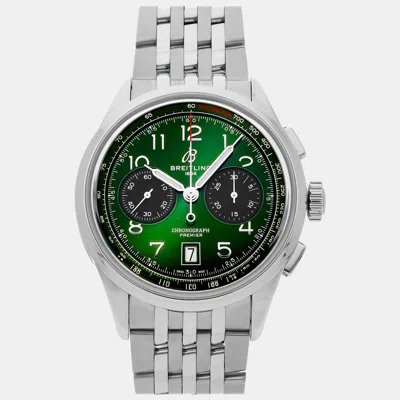 Pre-owned Breitling Green Stainless Steel Premier Ab0145371l1a1 Automatic Men's Wristwatch 42 Mm