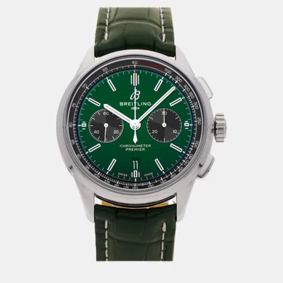 Pre-owned Breitling Green Stainless Steel Premier Automatic Men's Wristwatch 42 Mm