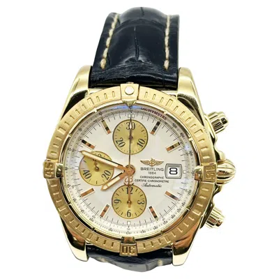 Pre-owned Breitling K13356 Chronomat Evolution 44mm White Dial 18k Yellow Gold