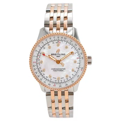 Pre-owned Breitling Ladies  Navitimer 35mm U17395 Mop Dial 18k Rose Gold And Steel Watch In Red