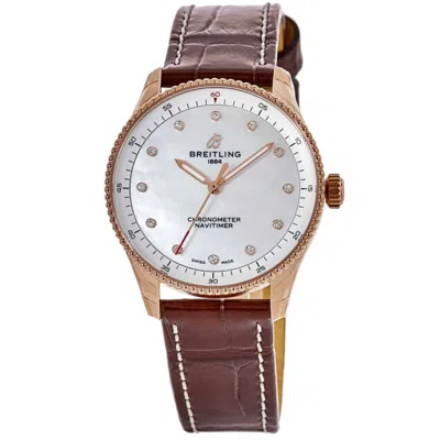 Breitling Navitimer 32 18kt Rose Gold Pearl Diamond Dial Leather Strap Women's Watch R77320e61a1p1 In Multi