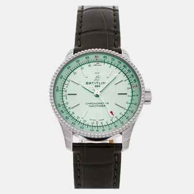 Pre-owned Breitling Navitimer A17395361l1p2 Green Stainless Steel Automatic Men's Watches 35 Mm