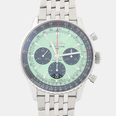 Pre-owned Breitling Navitimer Ab0138241l1a1 Green Stainless Steel Automatic Men Wristwatch 43mm