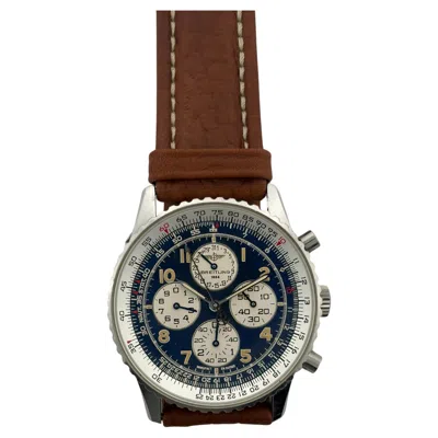 Pre-owned Breitling Navitimer Airborne 38mm Blue Dial Chronograph Leather Strap (a33030)