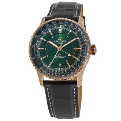 Breitling Navitimer Automatic 41 Gmt Green Dial 18k Rose Gold Leather Strap Men's Watch R32310251l1p1