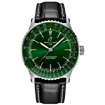 Breitling Navitimer Automatic 41 Green Dial Black Leather Strap Men's Watch A17329371l1p1 In Pattern