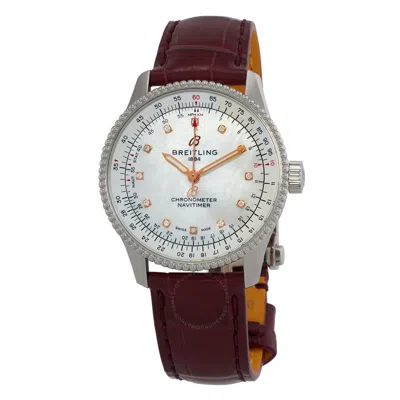 Breitling Navitimer Automatic Chronometer Diamond Ladies Watch A17395211a1p2 In Mother Of Pearl/red