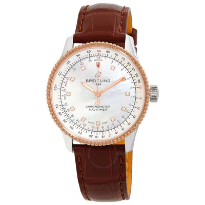 Breitling Navitimer Automatic Chronometer Diamond Ladies Watch U17395211a1p1 In Brown / Gold Tone / Mop / Mother Of Pearl / Rose / Rose Gold Tone / White