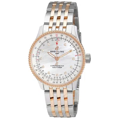 Breitling Navitimer Automatic Chronometer Diamond Mother Of Pearl Ladies Watch U17395211a1u1 In Metallic