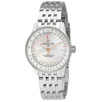 Breitling Navitimer Automatic Chronometer Diamond White Mother Of Pearl Dial Ladies Watch A17395211a In Mother Of Pearl/white/silver Tone