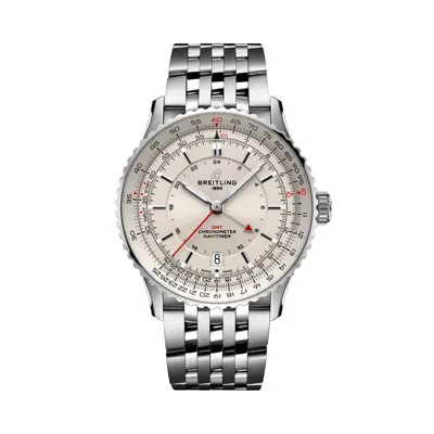 Pre-owned Breitling Navitimer Automatic Gmt 41mm Silver Dial Stainless Steel A32310211g1a1
