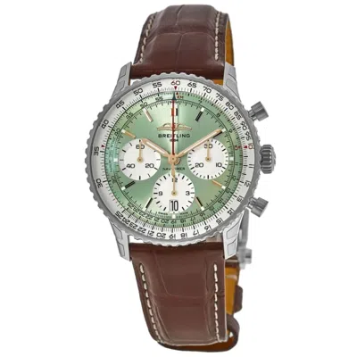Breitling Navitimer B01 Chronograph 41 Automatic Mint Green Dial Leather Strap Men's Watch Ab0139211l1p1 In Silver