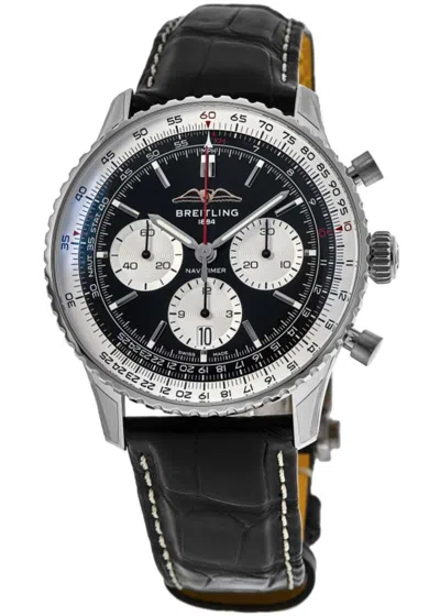 Breitling Navitimer B01 Chronograph 43 Automatic Black Dial Leather Strap Men's Watch Ab0138211b1p1 In Silver