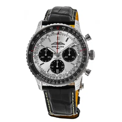 Breitling Navitimer B01 Chronograph 43 Automatic Silver Dial Leather Strap Men's Watch Ab0138241g1p1 In Black