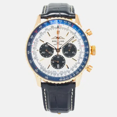 Pre-owned Breitling Navitimer Rb0137 Automatic White 18k Rose Gold Men's Wristwatch 46 Mm