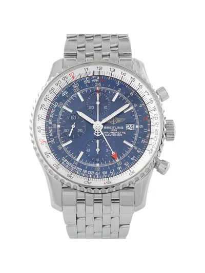 Pre-owned Breitling Navitimer World Gmt 46mm Watch In Blue