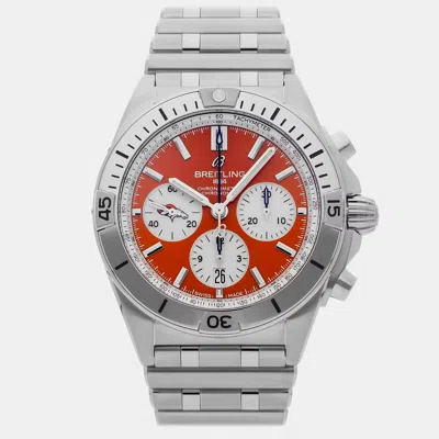 Pre-owned Breitling Chronomat B01 Nfl Denver Broncos Ab01342b1o2a1 In Orange