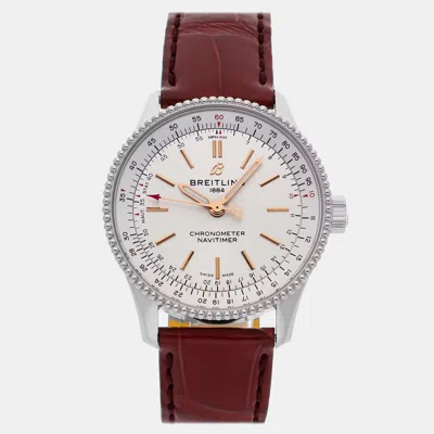 Pre-owned Breitling Navitimer A17395f41g1p2 Men's Watch Automatic 35 Mm In Silver