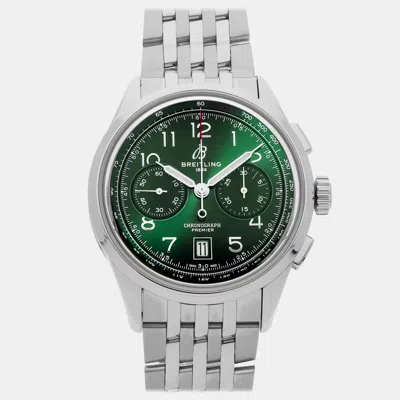 Pre-owned Breitling Premier B01 Chronograph Ab0145371l1a1 Green Automatic Stainless Steel Men's Wris