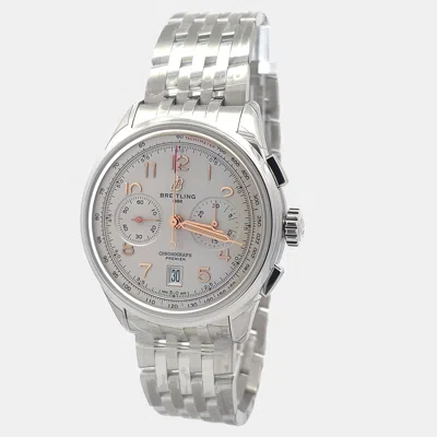Pre-owned Breitling Premier Ab0145211g1a1 Automatic Cream Stainless Steel Men's Wristwatch 42 Mm In White