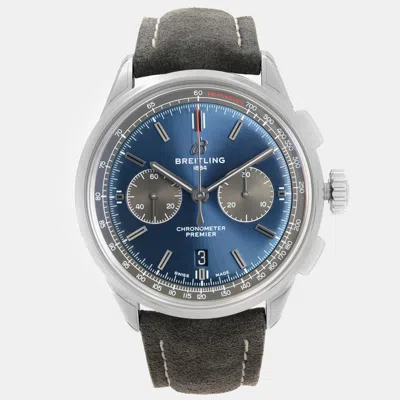 Pre-owned Breitling Blue Stainless Steel Premier B01 Ab0118a61c1x4 Automatic Men's Wristwatch 42 Mm
