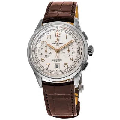 Breitling Premier B01 Chronograph 42 Automatic Cream Dial Leather Strap Men's Watch Ab0145211g1p2 In White