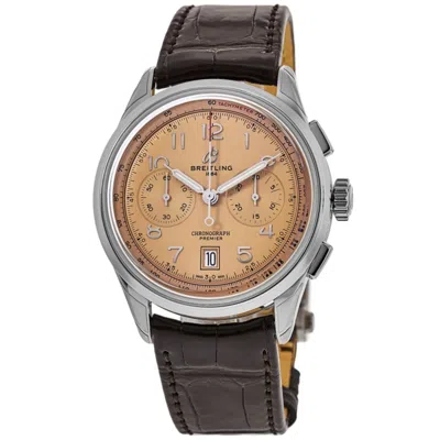 Breitling Premier B01 Chronograph 42 Copper Dial Leather Strap Men's Watch Ab0145331k1p1 In Brown