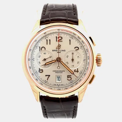 Pre-owned Breitling Premier B01 Chronograph 42 Rb0145371g1p1 Automatic Champagne Rose Gold Men's Wristwatch 42mm
