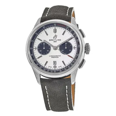 Breitling Premier B01 Chronograph 42 Silver Dial Leather Strap Men's Watch Ab0118221g1x2