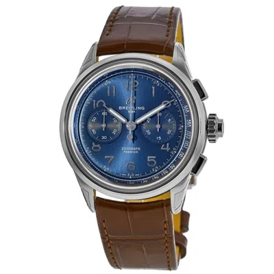 Breitling Premier B15 Duograph 42 Blue Dial Leather Strap Men's Watch Ab1510171c1p1