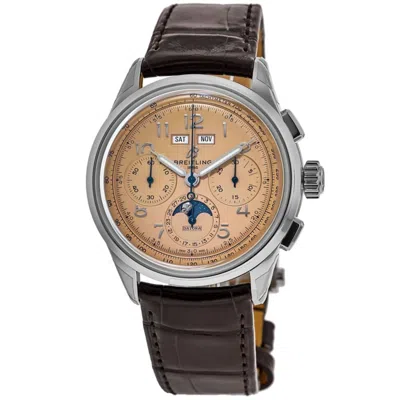 Breitling Premier B25 Datora 42 Automatic Copper Dial Leather Strap Men's Watch Ab2510201k1p1 In Black