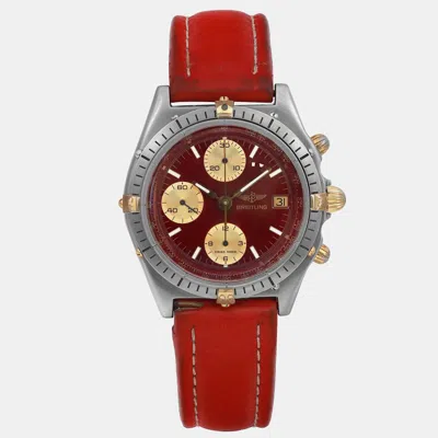 Pre-owned Breitling Red Stainless Steel Chronomat 81950 Automatic Men's Wristwatch 39mm In Burgundy