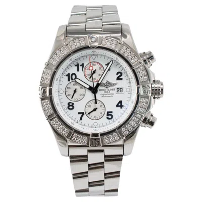 Pre-owned Breitling Super Avenger 48mm A13370 White Dial Diamond Bezel Chrono Steel Watch
