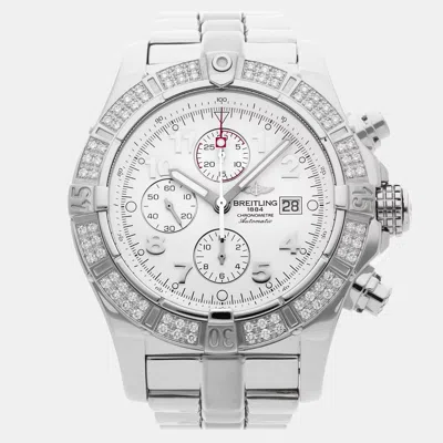 Pre-owned Breitling Super Avenger A1337053/a562 White Stainless Steel Automatic Men Wristwatch 48mm
