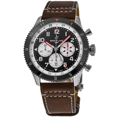 Breitling Super Avi B04 Chronograph Gmt 46 Mosquito Black Dial Leather Strap Men's Watch Yb04451a1b1x1 In Brown