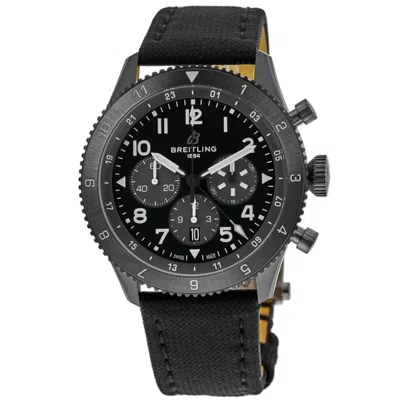 Breitling Super Avi B04 Chronograph Gmt 46 Mosquito Night Fighter Black Dial Leather Strap Men's Watch Sb04451