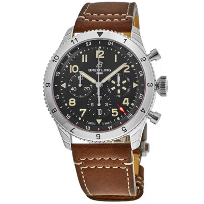 Breitling Super Avi B04 Chronograph Gmt 46 P-51 Mustang Black Dial Leather Strap Men's Watch Ab04453a1b1x1 In Brown