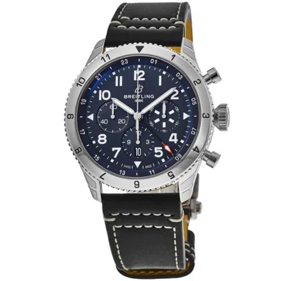 Breitling Super Avi B04 Chronograph Gmt 46 Tribute To Vought F4u Corsair Blue Dial Leather Strap Men's Watch A In Silver