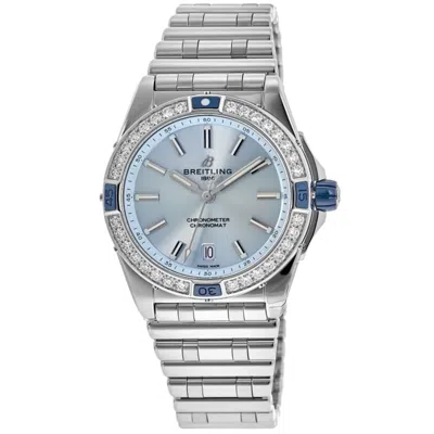 Breitling Super Chronomat Automatic 38 Ice Blue Dial Diamond Bezel Steel Women's Watch A17356531c1a1 In Silver