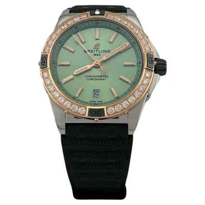 Pre-owned Breitling Super Chronomat U17356 38mm Mint Green Dial 18k Gold Steel Box Paper