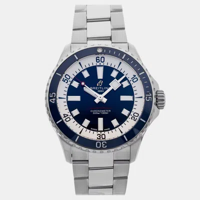 Pre-owned Breitling Superocean A17375e71c1a1 Blue Stainless Steel Automatic Men Wristwatch 42mm