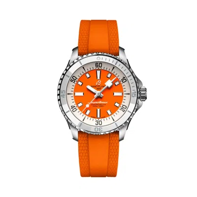 Pre-owned Breitling Superocean Automatic 36 Orange Dial Rubber Strap Watch A17377211o1s1
